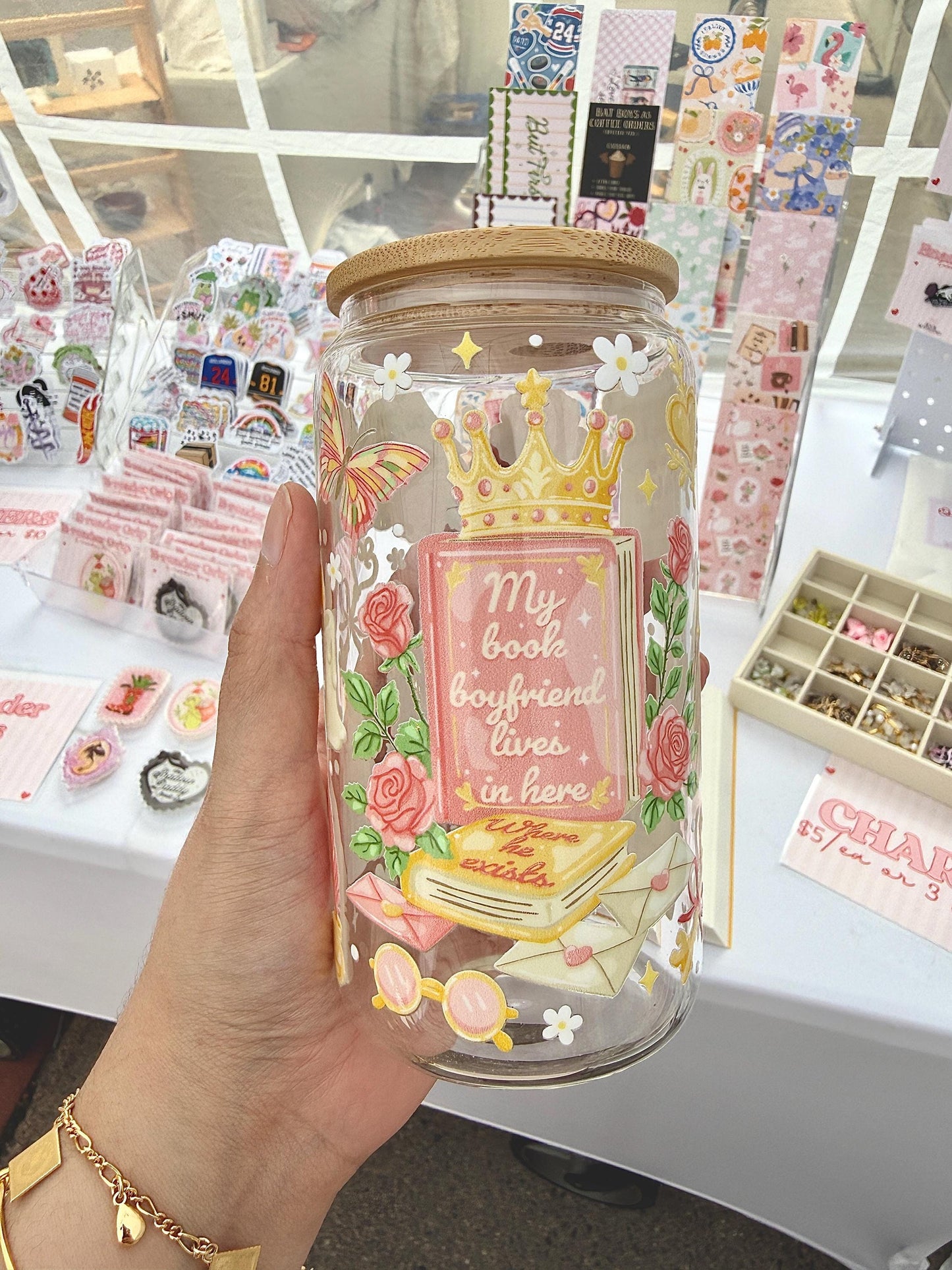 My Book Boyfriend Glass Cup, Reading Aesthetic Tumbler, Bookish Gift for Her, Fairycore Romantic Cup