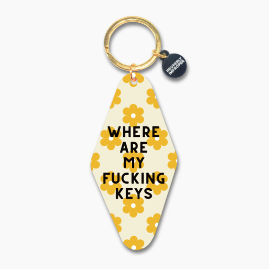 Printed Keychain Yellow Floral Where Are My Fucking Keys