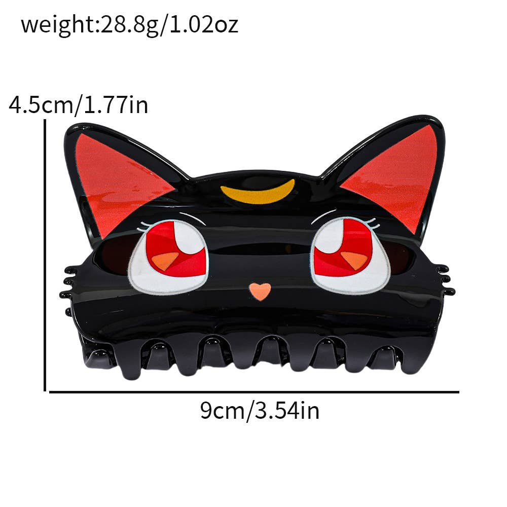 Adorable Big Eyes Black Cat Head Hair Claw Clips : B