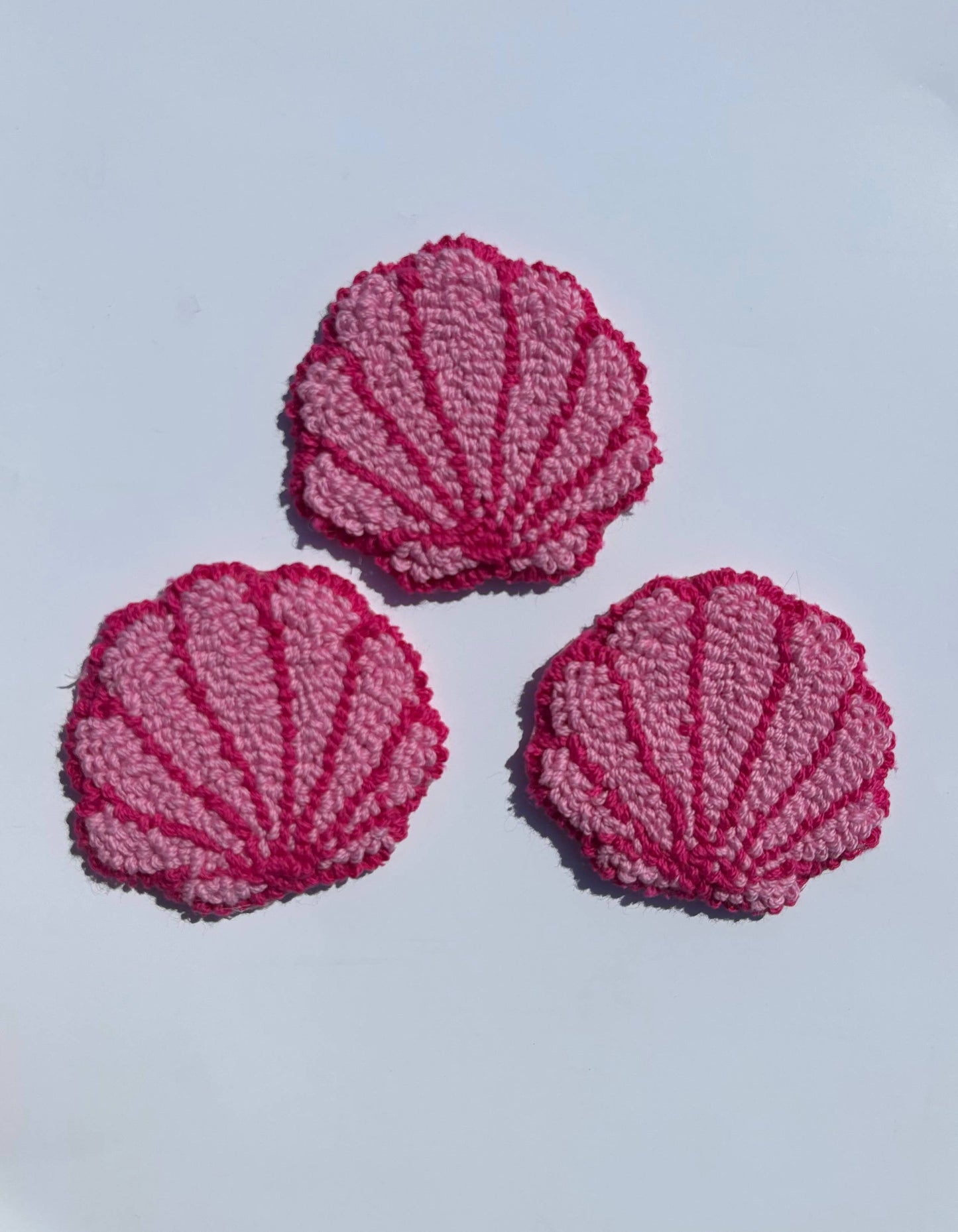 Handmade punch needle pink seashell car coaster