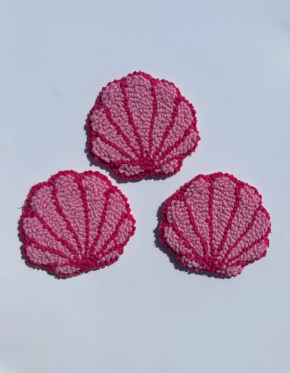Handmade punch needle pink seashell car coaster