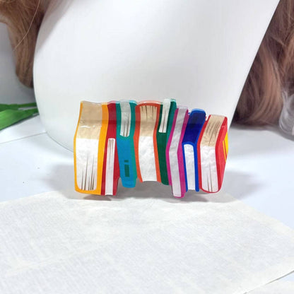 Stacked Books Hair Claw, Back-to-School Book Hair Clip: Colorful