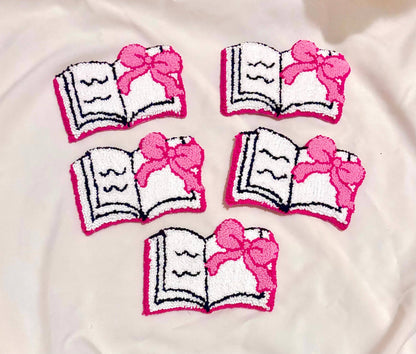 Handmade punch needle bookish mug rug, girly coasters