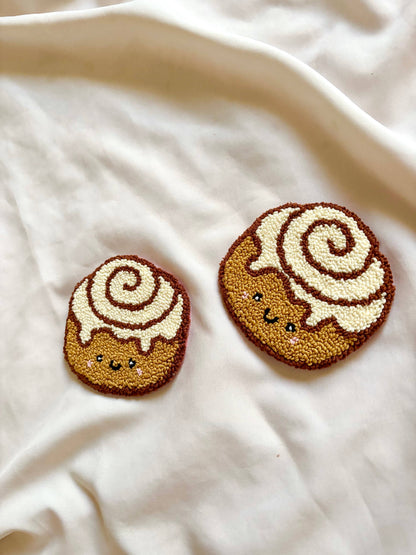 Handmade punch needle cinnamon roll mug rug, tufted coasters