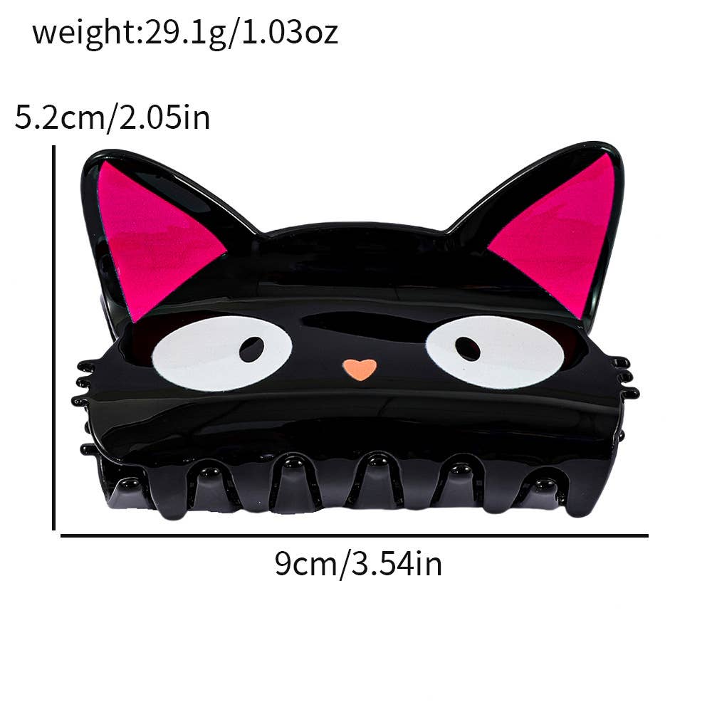 Adorable Big Eyes Black Cat Head Hair Claw Clips : B