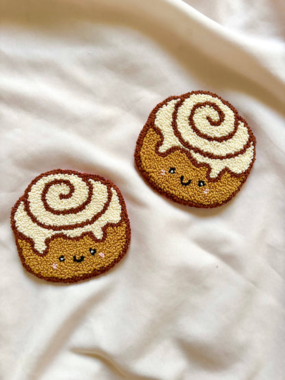 Handmade punch needle cinnamon roll mug rug, tufted coasters