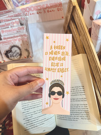 A Queen Is Never Late Bookmark | Fantasy Queen Bookmark | Book Lover Gift | Reader Gift | Pink Bookmark