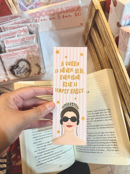 A Queen Is Never Late Bookmark | Fantasy Queen Bookmark | Book Lover Gift | Reader Gift | Pink Bookmark