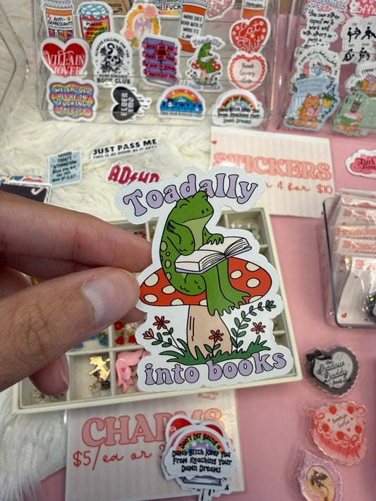 Toadally Into Books Frog Sticker