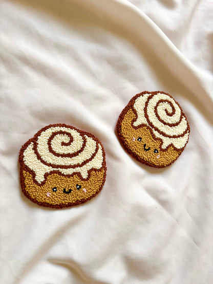 Handmade punch needle cinnamon roll mug rug, tufted coasters