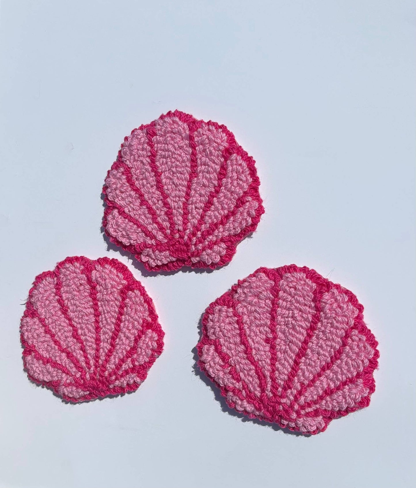 Handmade punch needle pink seashell car coaster
