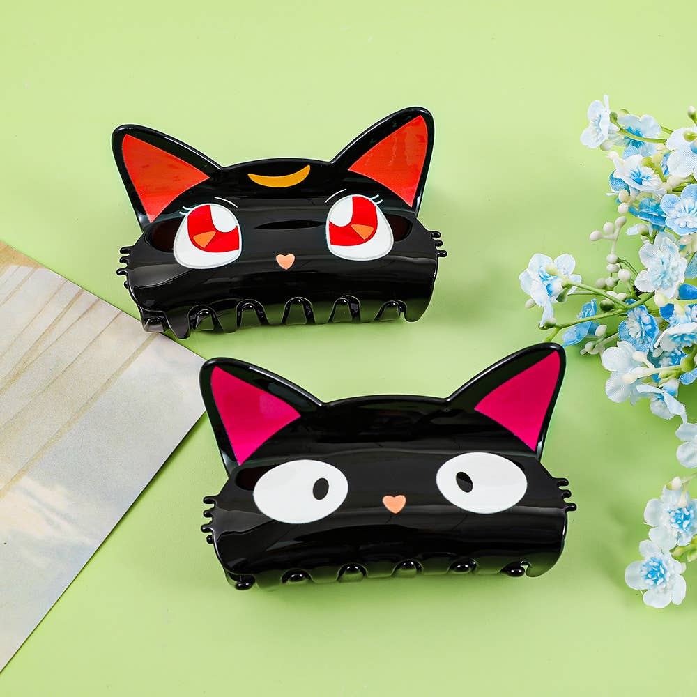 Adorable Big Eyes Black Cat Head Hair Claw Clips : B