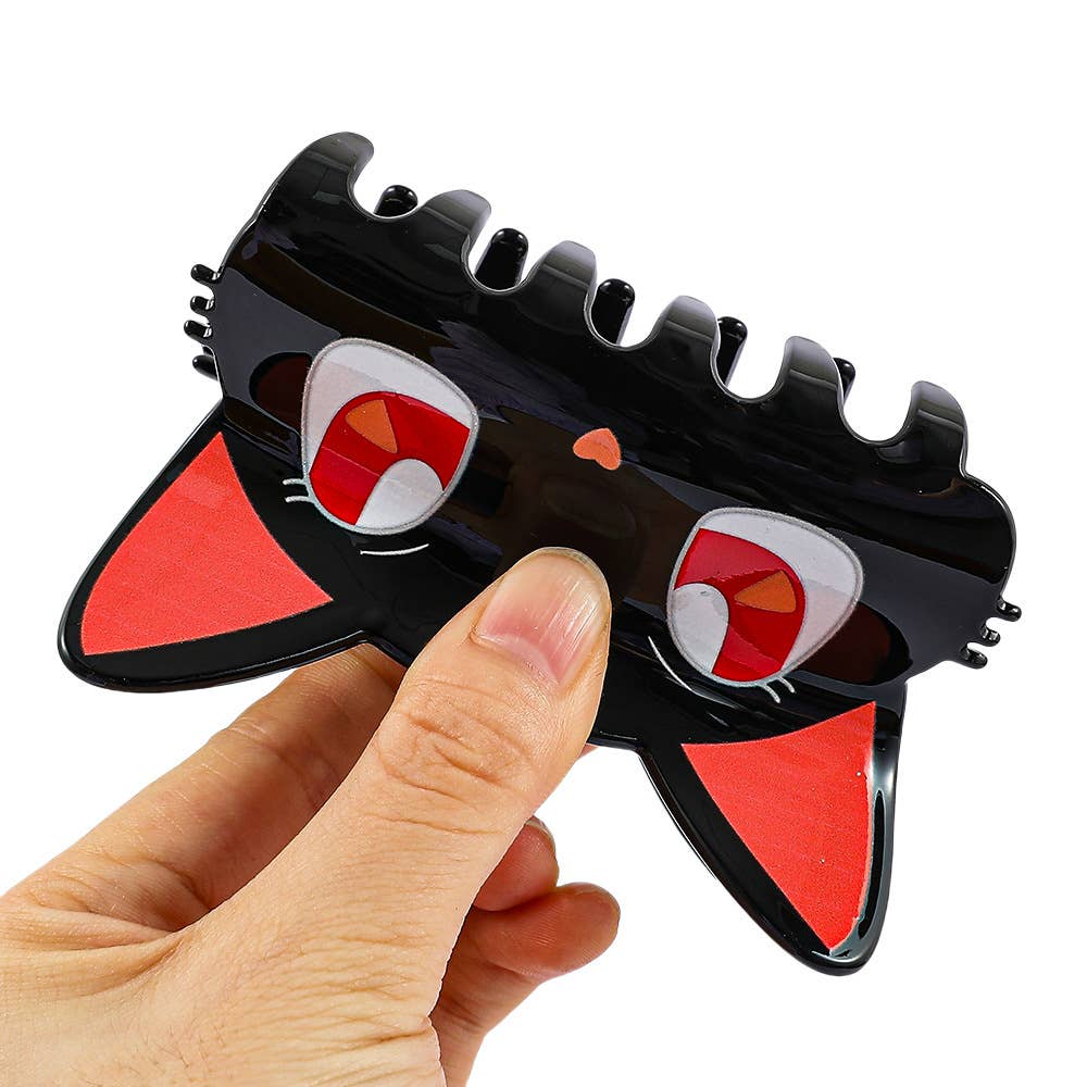 Adorable Big Eyes Black Cat Head Hair Claw Clips : B