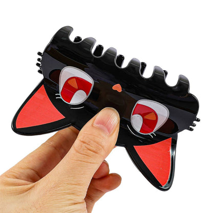 Adorable Big Eyes Black Cat Head Hair Claw Clips : B