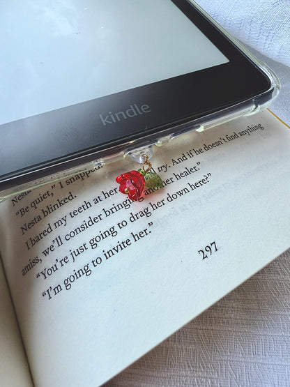 Rose Kindle Charm, Romance Phone Charm, Bookish Accessory for Readers, Rose Lover Gift, Bookish Kindle Accessory, Romance Fantasy Charm