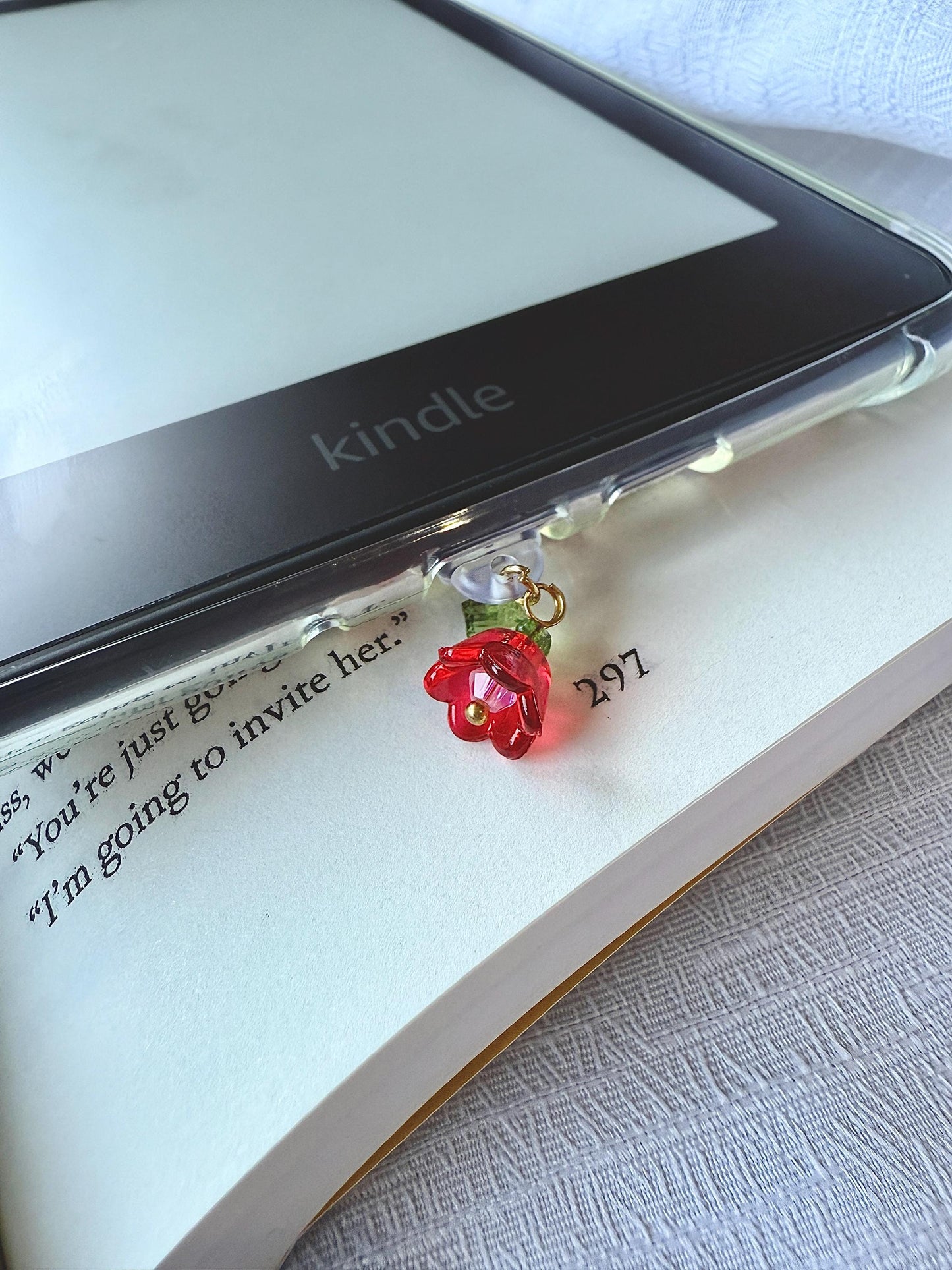 Rose Kindle Charm, Romance Phone Charm, Bookish Accessory for Readers, Rose Lover Gift, Bookish Kindle Accessory, Romance Fantasy Charm