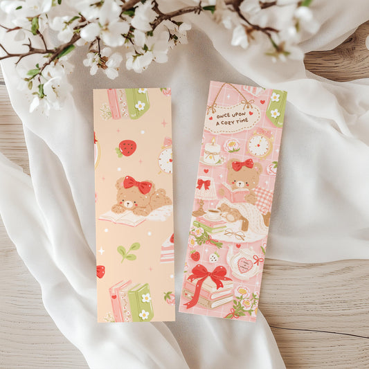 Cozy Strawberry Teddy Bear Bookmark | Cute Bookish Gift | Cottagecore Reader Aesthetic | Book Lover Gift