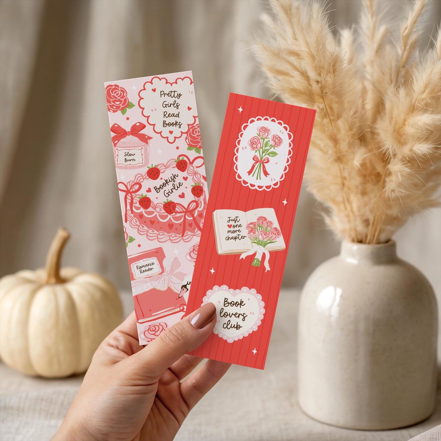 Strawberry Romance Bookmark | Cute Book Lover Gift | Coquette Aesthetic Bookmark | Girly Bookish Club | Book Lover Gift
