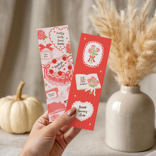 Strawberry Romance Bookmark | Cute Book Lover Gift | Coquette Aesthetic Bookmark | Girly Bookish Club | Book Lover Gift