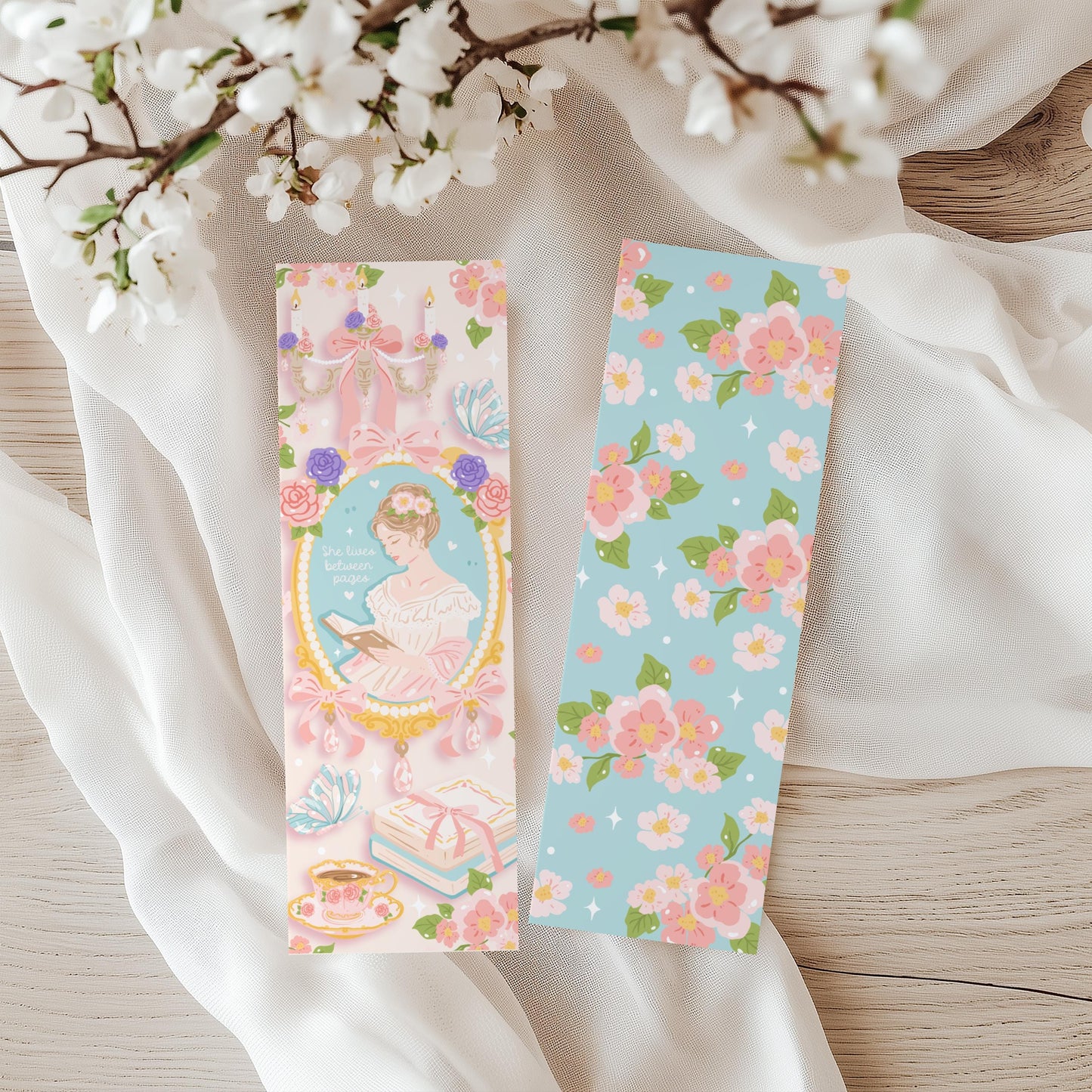 Vintage Reader Bookmark | Elegant Book Lover Gift | Feminine Aesthetic Bookmark | Cozy Tea Reading | Book Lover Gift |