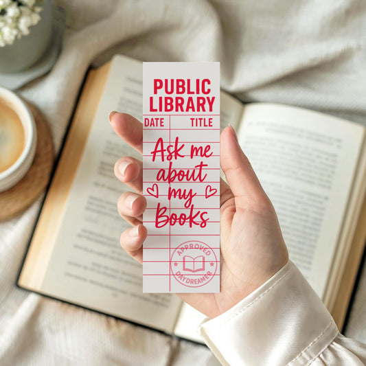 Library Card Bookmark | Ask Me About My Books Bookmark | Book Lover Gift | Reader Aesthetic Bookmark | Cute Bookish Bookmark