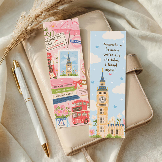 London Romance Bookmark, Double Sided, Notting Hill Big Ben Book Merch, British Aesthetic Gift for Book Lovers