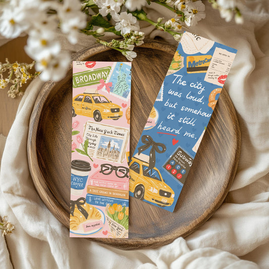 New York City Romance Bookmark, Double Sided NYC, Broadway Yellow Taxi Book Merch, Brooklyn Book Lover Gift, Coquette